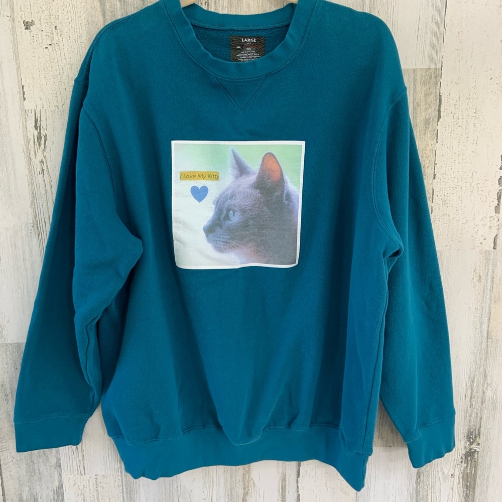 CAT Design Teal Blue Sweatshirt Size 3XL